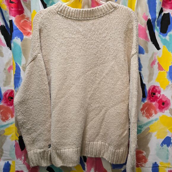 Victoria's Secret PINK cream chunky knit long sleep crewneck sweater large - Picture 11 of 13